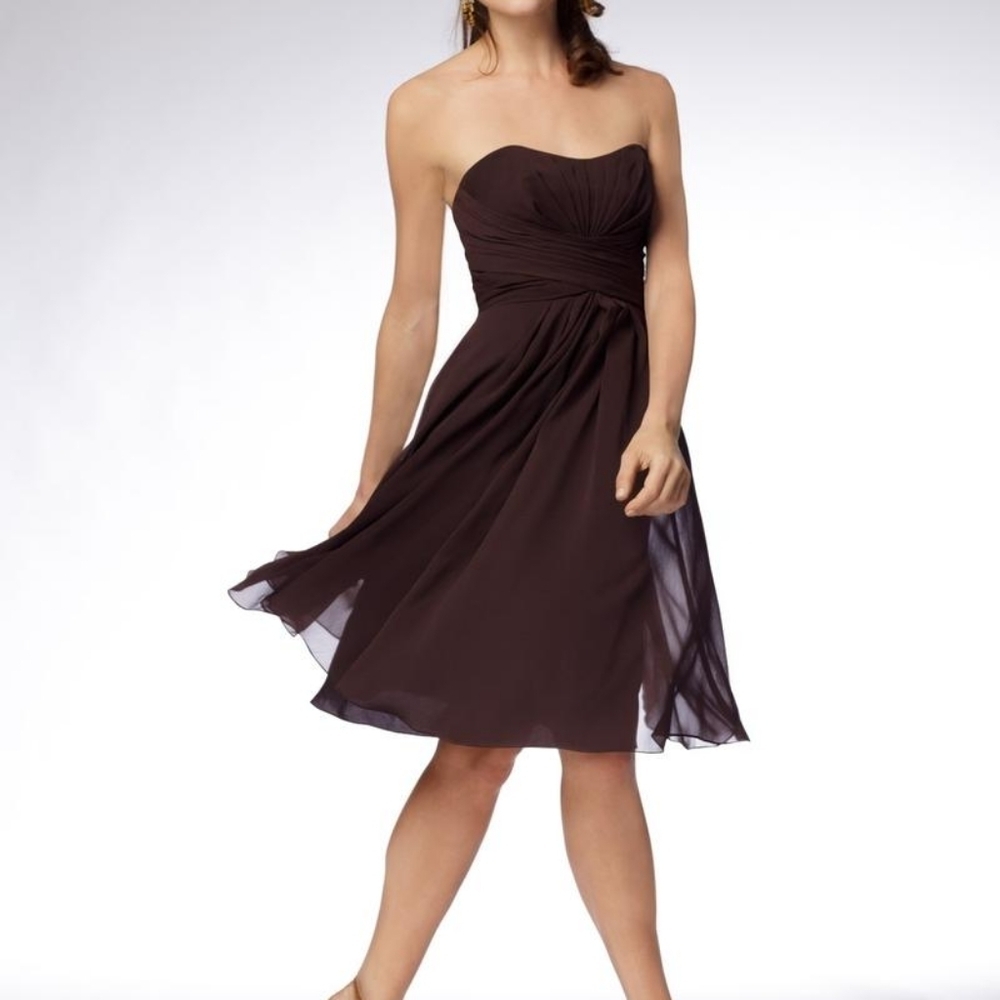 Brown Chiffon Dress w/removable straps Sz 12